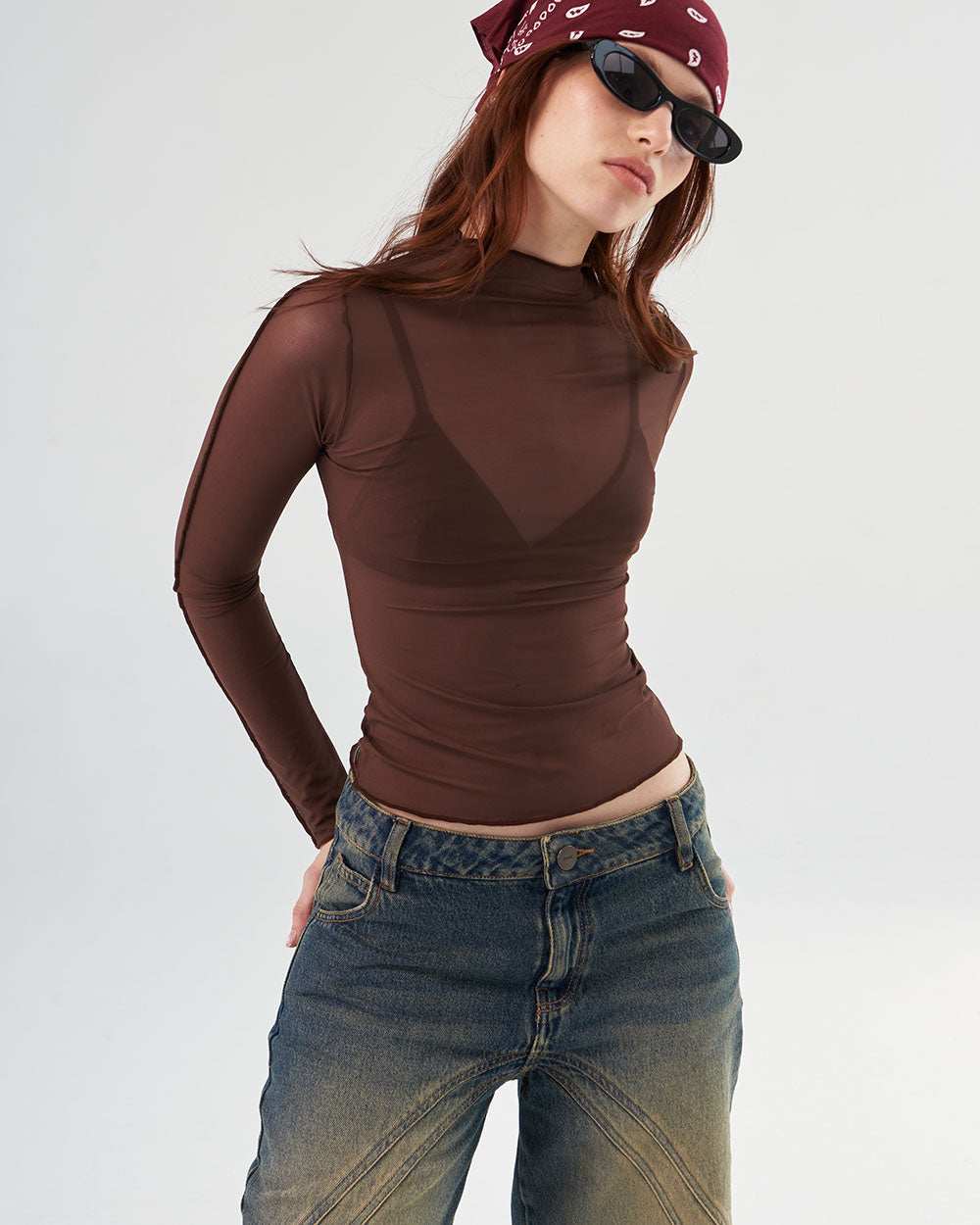 Brown Trim Top - top en malla translúcida color café | Urban Rock