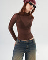Brown Trim Top - top en malla translúcida color café | Urban Rock
