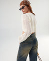Close-up del tejido calado en Cardigan Gally blanco - Urbanrock

