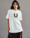 Camiseta Groove blanca extra oversized con parche bordado animal print - Urbanrock Colombia