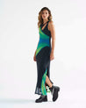 Maxi vestido verde estampado con malla traslúcida - Urbanrock Colombia